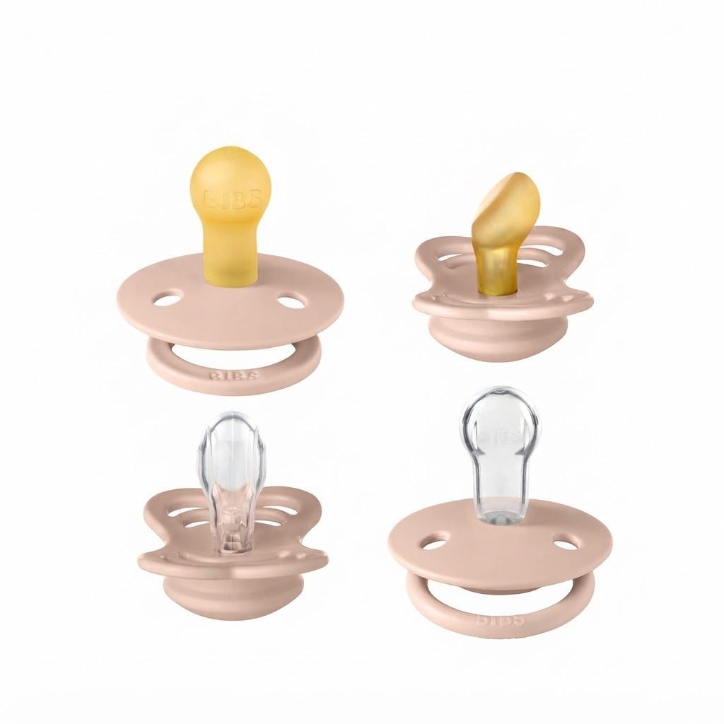 BIBS Try-It Collection Pacifier Size 1 0+ Months, Natural Rubber Latex Or Silicone Nipple, BPA-Free, Flexible And Durable Design - Blush