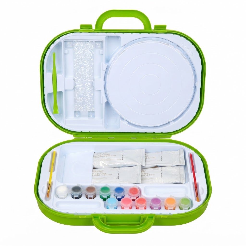 Crayola Clay Sculpting Station with Pottery Wheel, Kids Art Set for Boys & Girls Ages 6-9, Green – 6-9 Years, Air Dry Clay