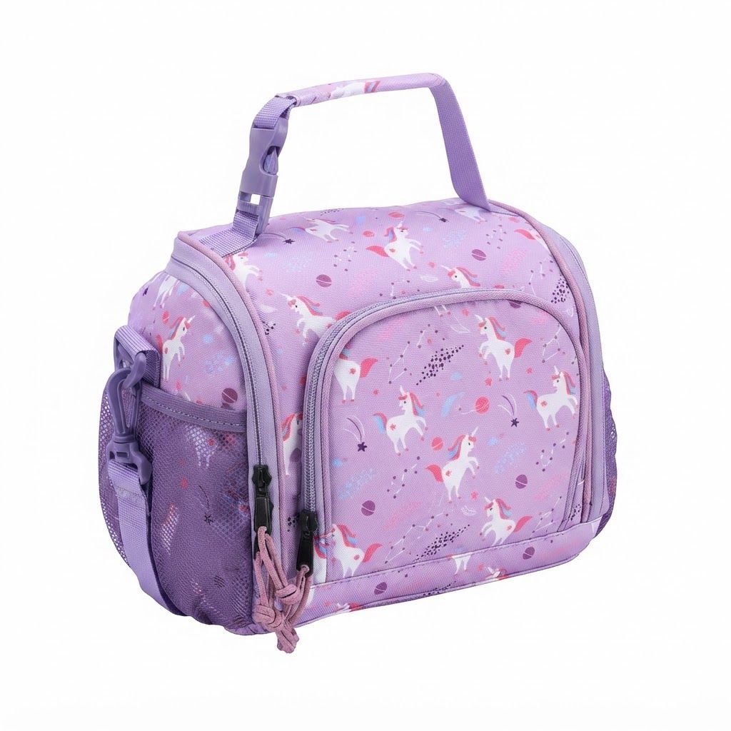 VASCHY Insulated Lunch Bag for Kids - Purple Unicorn Cooler Box for Girls Boys, Spacious Reusable