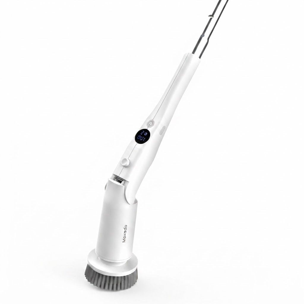 Moxedo 8-in-1 Electric Spin Scrubber, Cordless Cleaning Brush, 8 Replaceable Brush Heads, Adjustable Long Handle, USB-C Rechargeable | White - MX-ECB011