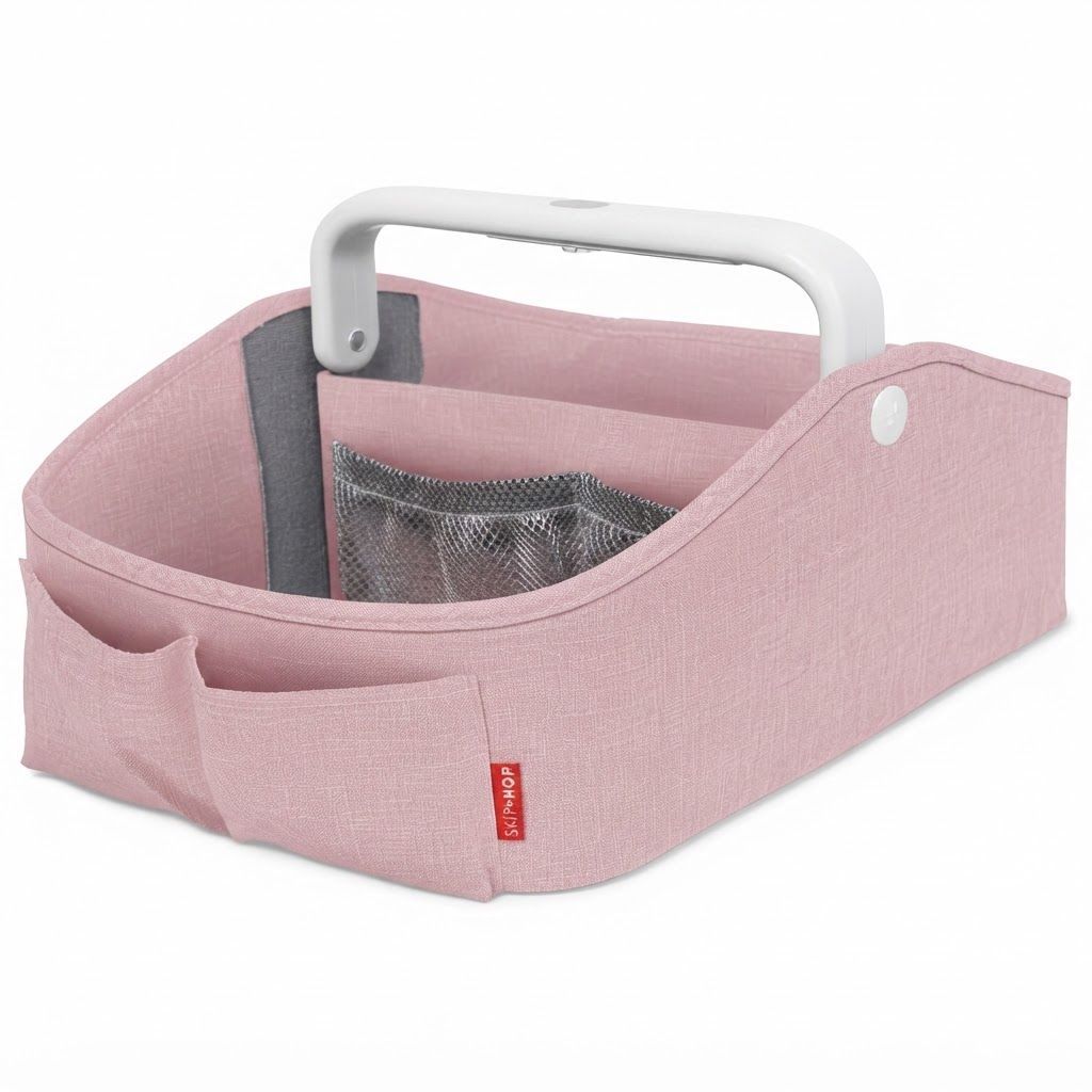 Skip Hop Light Up Diaper Caddy, Easy-Grip Handle With Soft Light, Customizable Interior Layout, Smart Pocket Storage Design - Heather Pink