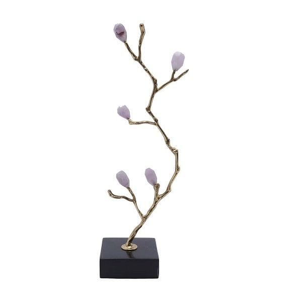 Luxury Signature Spring Bloom Metallic Decorative Piece, Gold & Lilac Floral Accent, Elegant Tabletop Home Decor Ornament