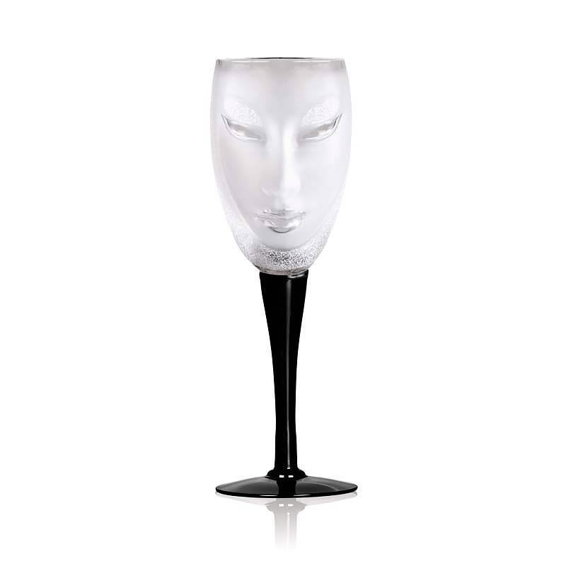 Maleras Electra Wine Glass Clear, Mouth-Blown Swedish Crystal Glass, Black Stem, 45cl Capacity, Handcrafted & Signed by Mats Jonasson