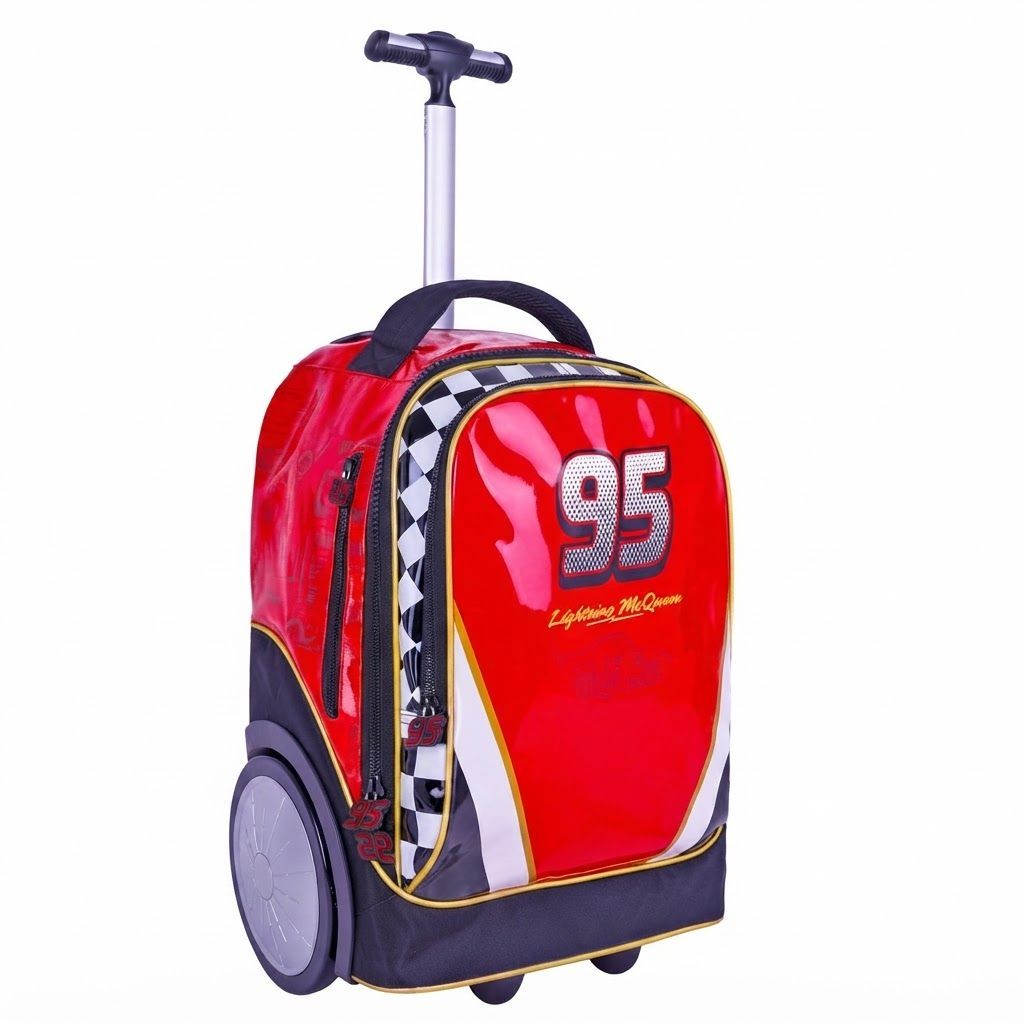 TRUCARE Disney Cars 3-in-1 Kids Trolley School Bag Set - Premium Ergonomic Rolling Backpack,