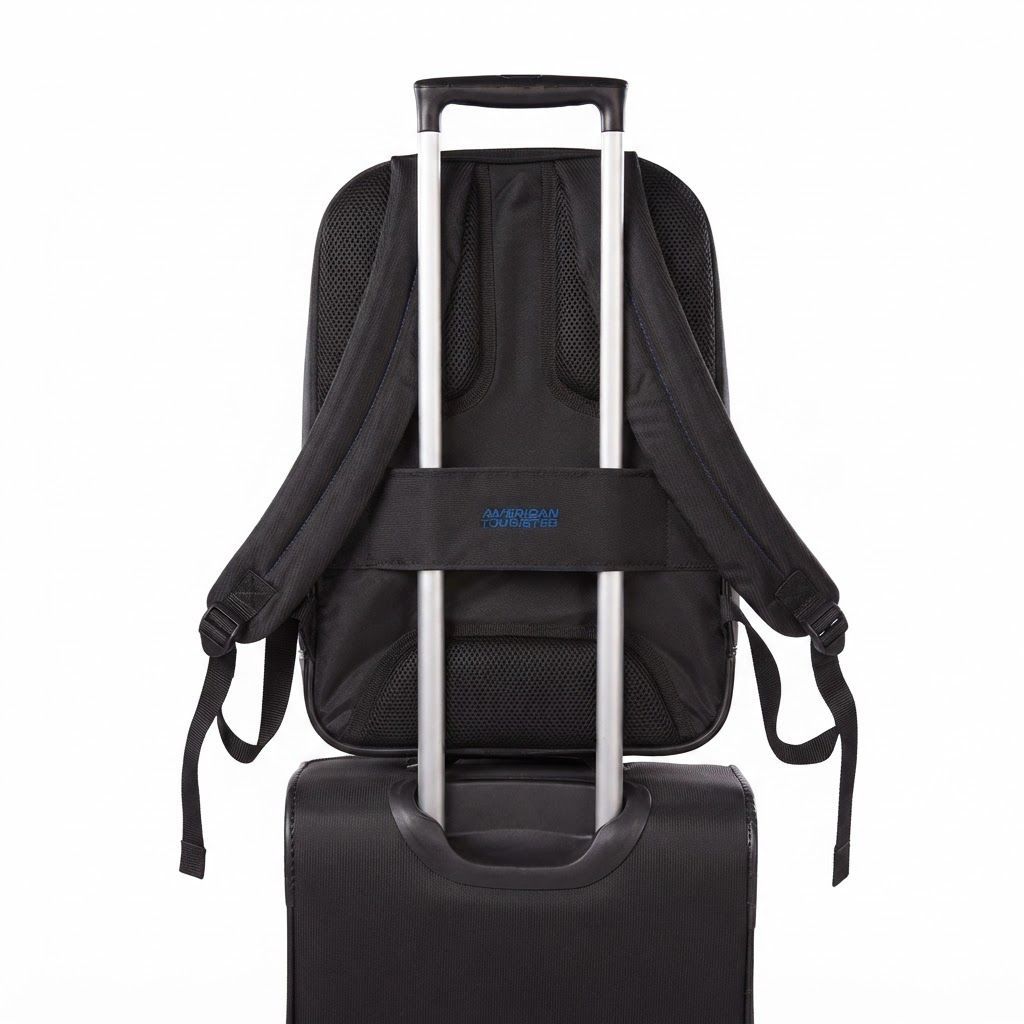 American Tourister Merit 15.6 Inch Laptop Backpack, 25L Travel Bag with Smart Sleeve Black, 100% Water-Resistant Polyester