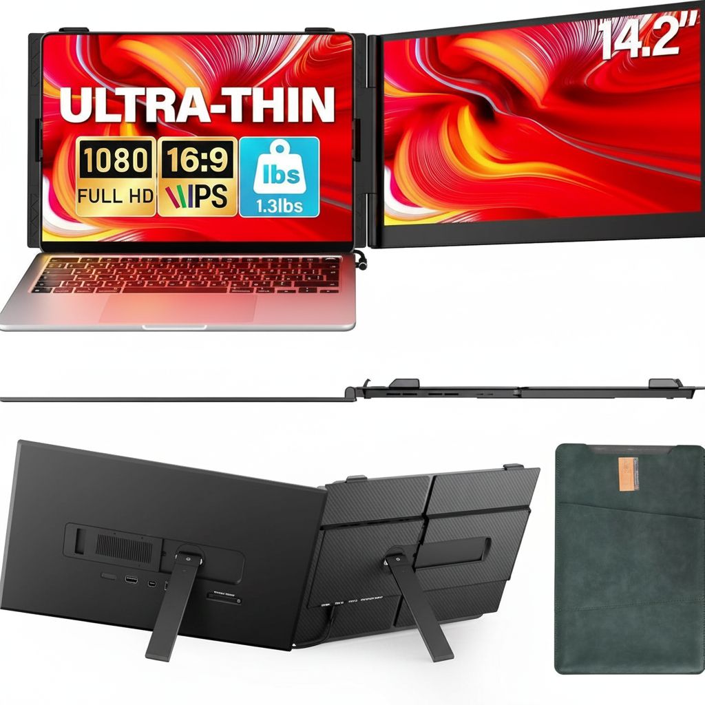 V2COM Laptop Screen Extender, 14-Inch 1080P FHD IPS Portable Monitor, Ultra-Thin & Lightweight, Plug & Play via Type-C/HDMI, Fits 13-17 Inch Laptops, 1.3 lbs - Black