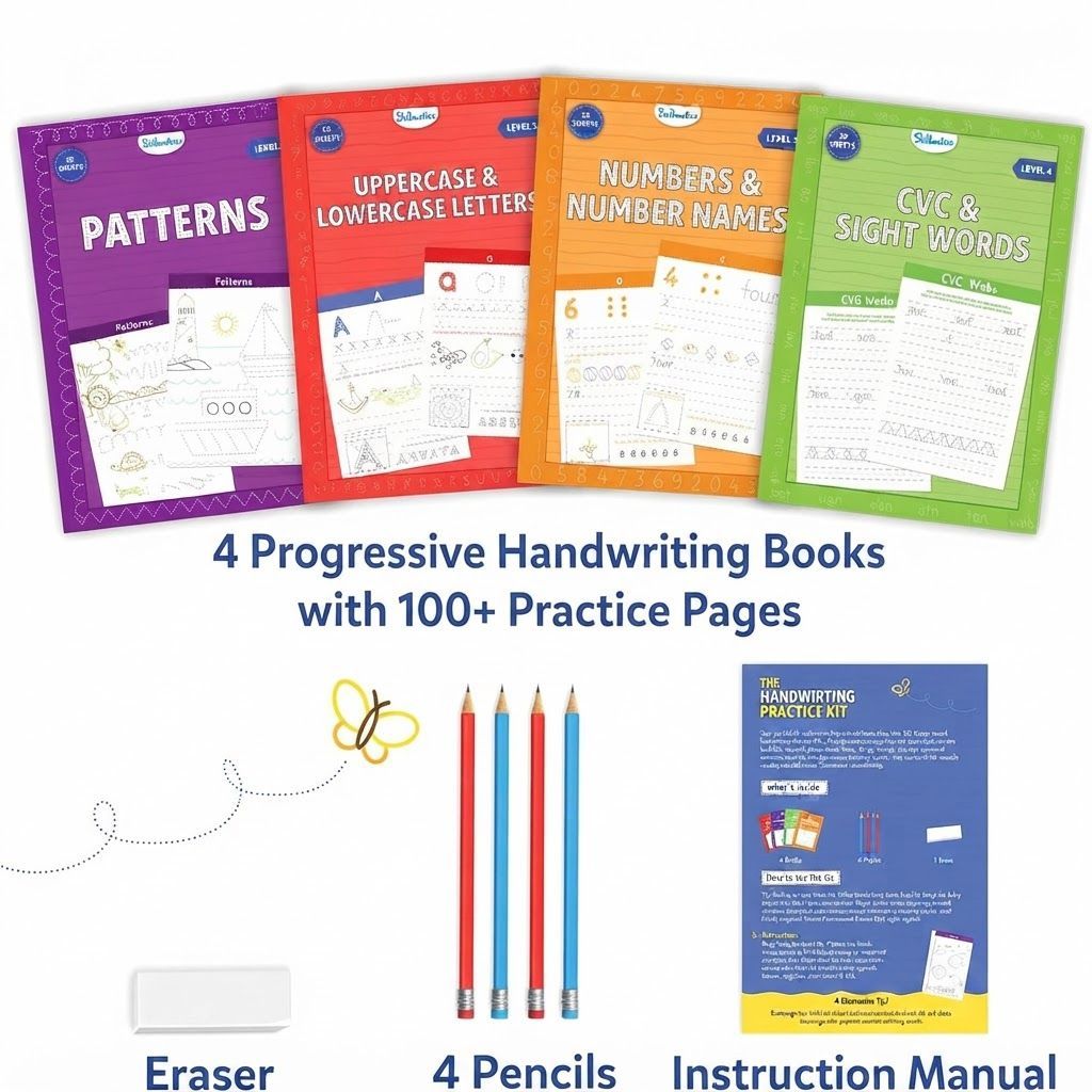 Skillmatics Handwriting Practice Kit, 4 Progressive Workbooks for Kids, Preschool to Grade 1, Writing & Pen Control Practice