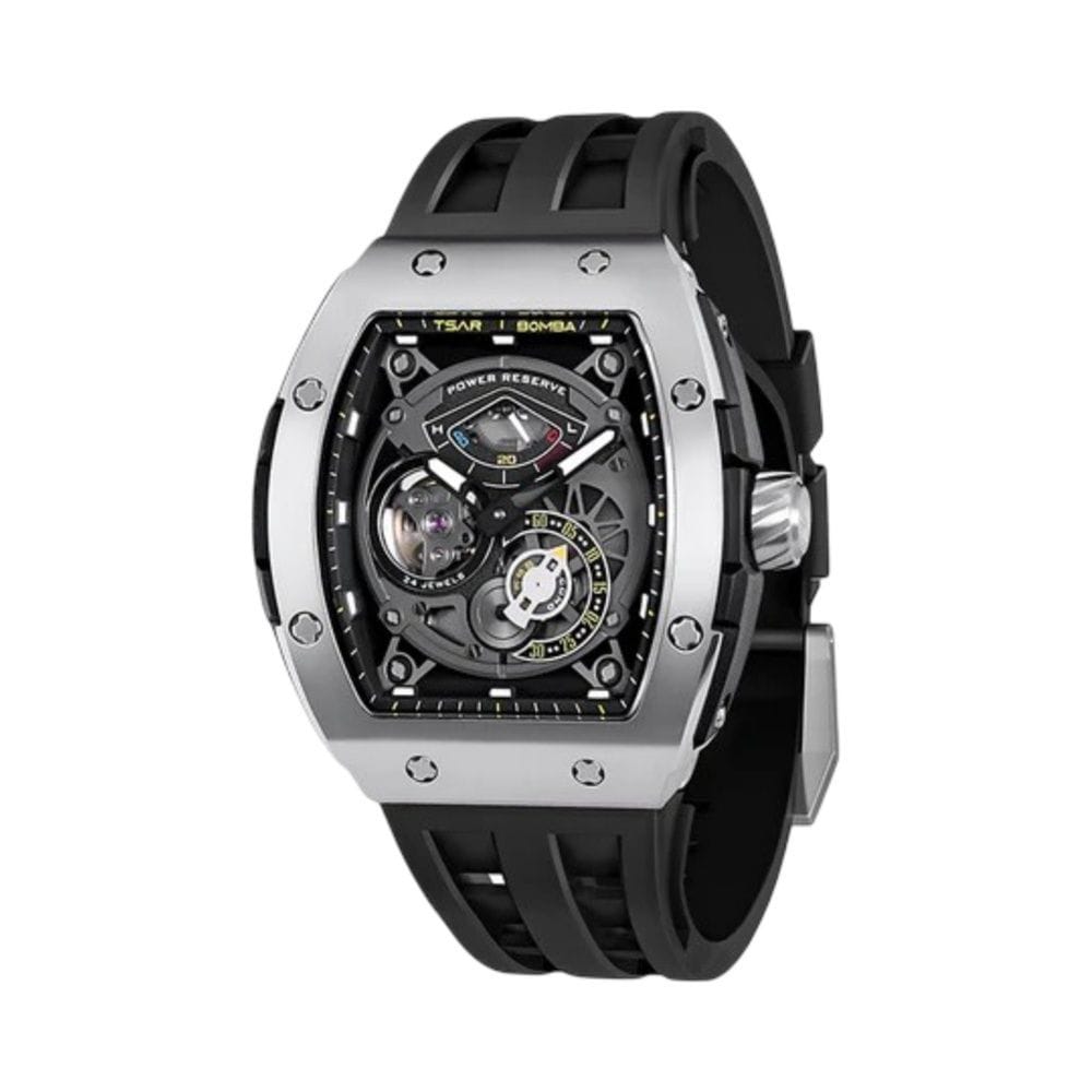 Tsar Bomba Skeleton Automatic Watch, 100M Waterproof, Tonneau Case, Self-Winding Mechanical Movement, Luxury Skeleton Dial Men Wristwatch