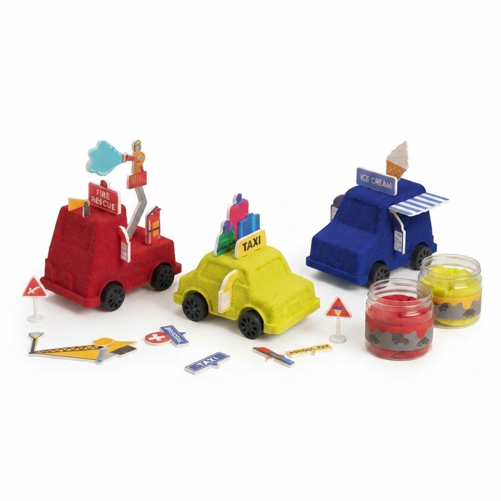Skillmatics Sandeezy Pretend Play Set – Build Your Own Cars, Trucks & More, Non-Toxic Mess-Free Sens