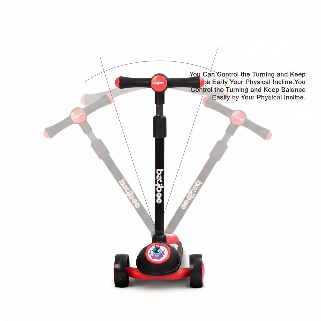 Baybee Sonic 3-Wheel Kids Scooter, Adjustable Height Kick Scooter with LED Light-Up PU Wheels, Lean-to-Steer, Black