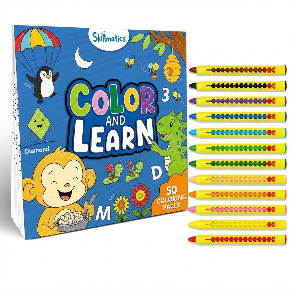 Skillmatics Color & Learn Activity Book for Kids, Letters, Numbers, Phonics & Shapes, 50+ Learning Activities, Multicolour