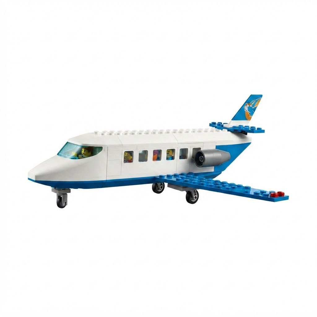 LEGO City Passenger Jet Building Set, Airplane Toy with 4 Minifigures and Airport 4+ years, Suitcases, wands, camera, mug, boarding pass, trolley