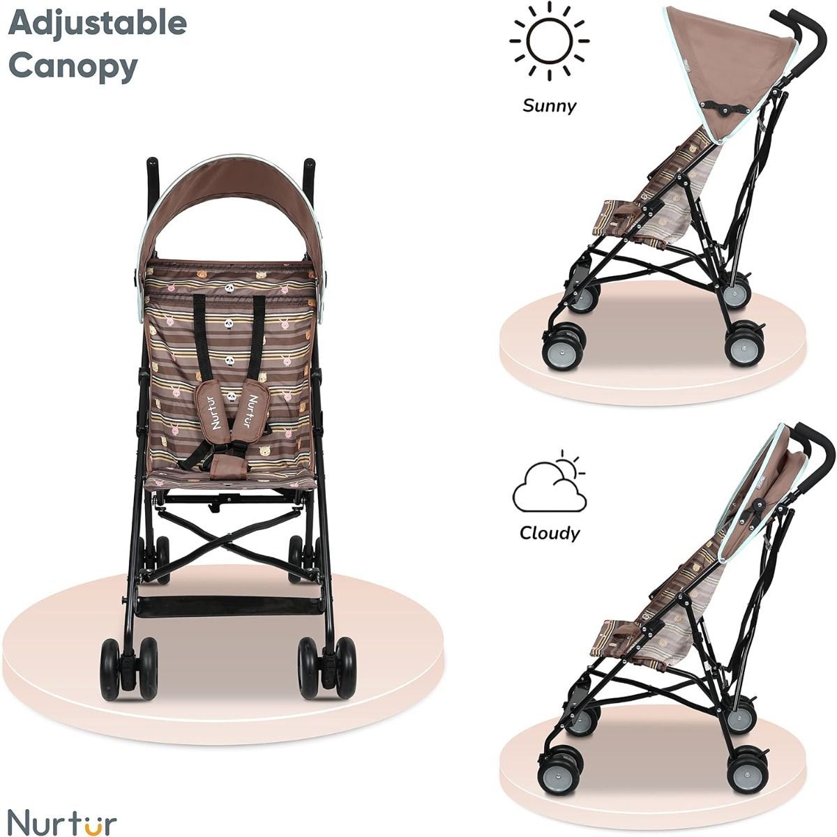 Nurtur Rex Lightweight Stroller Compact Fold 4.8kg Baby Buggy for Travel & Daily Use with  5-point | Sun Brown
