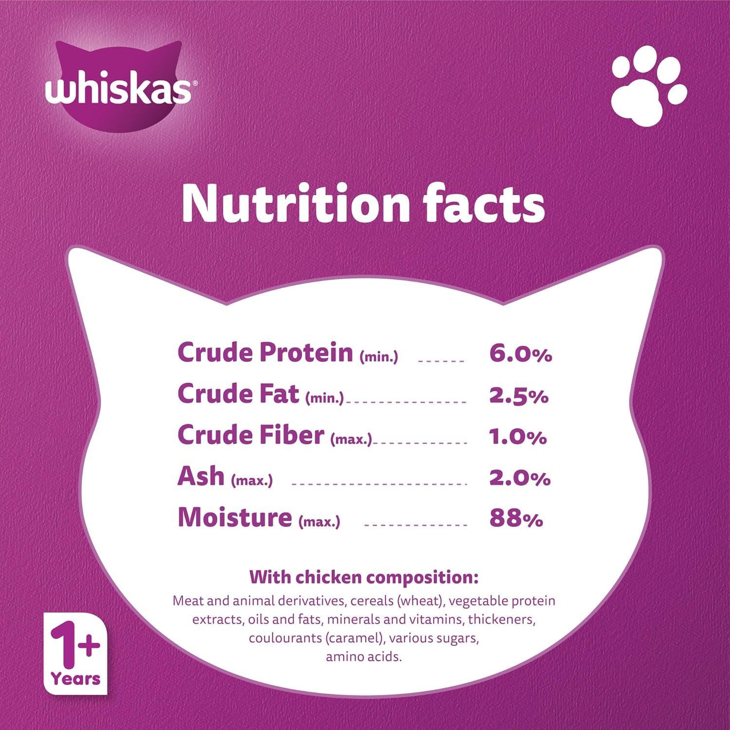 Whiskas Chicken in Gravy Cat Food, 24-Pack 400g for Adult Cats - Complete Nutrition