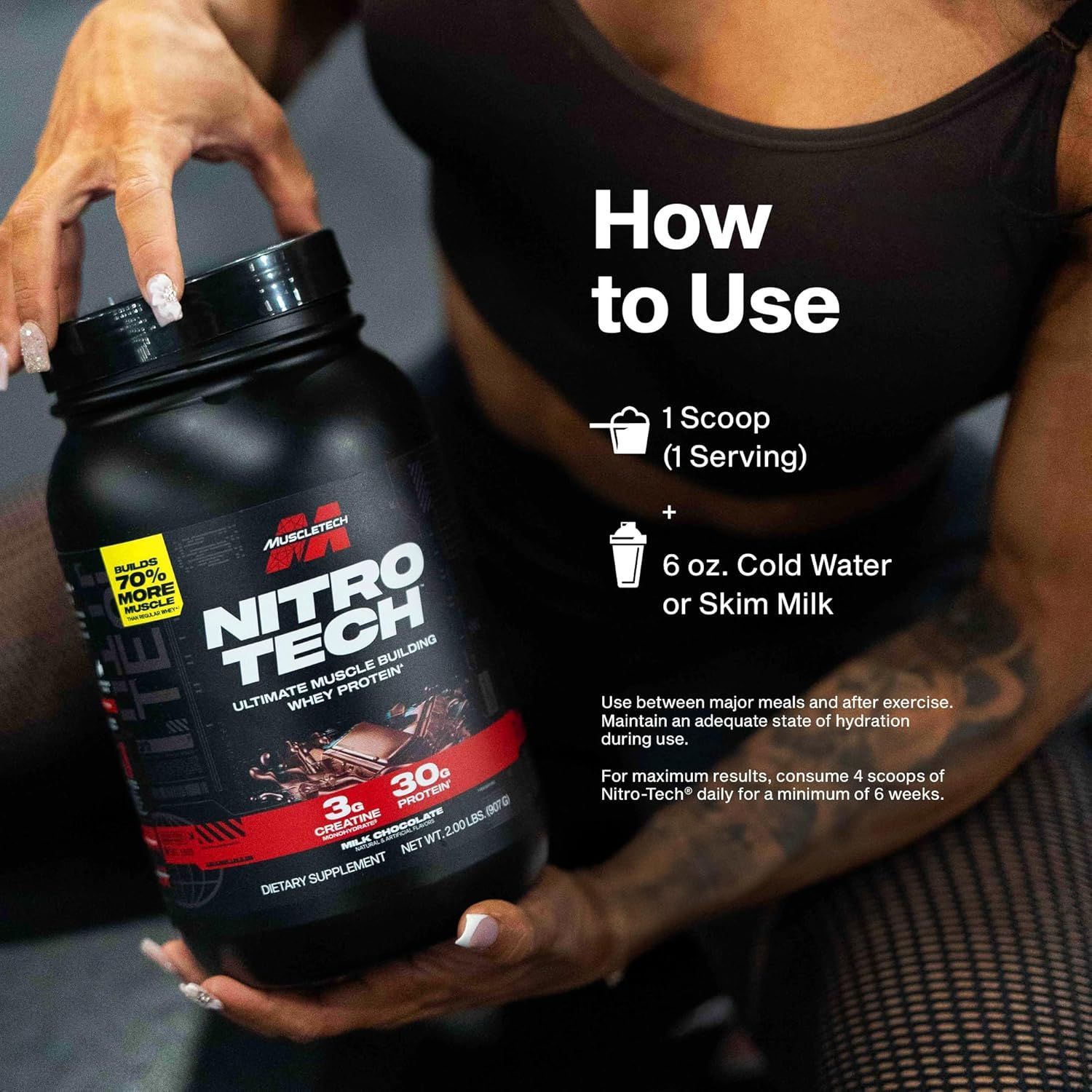 MuscleTech Nitro-Tech Whey Protein Isolate & Peptides - 30g Protein, 3g Creatine