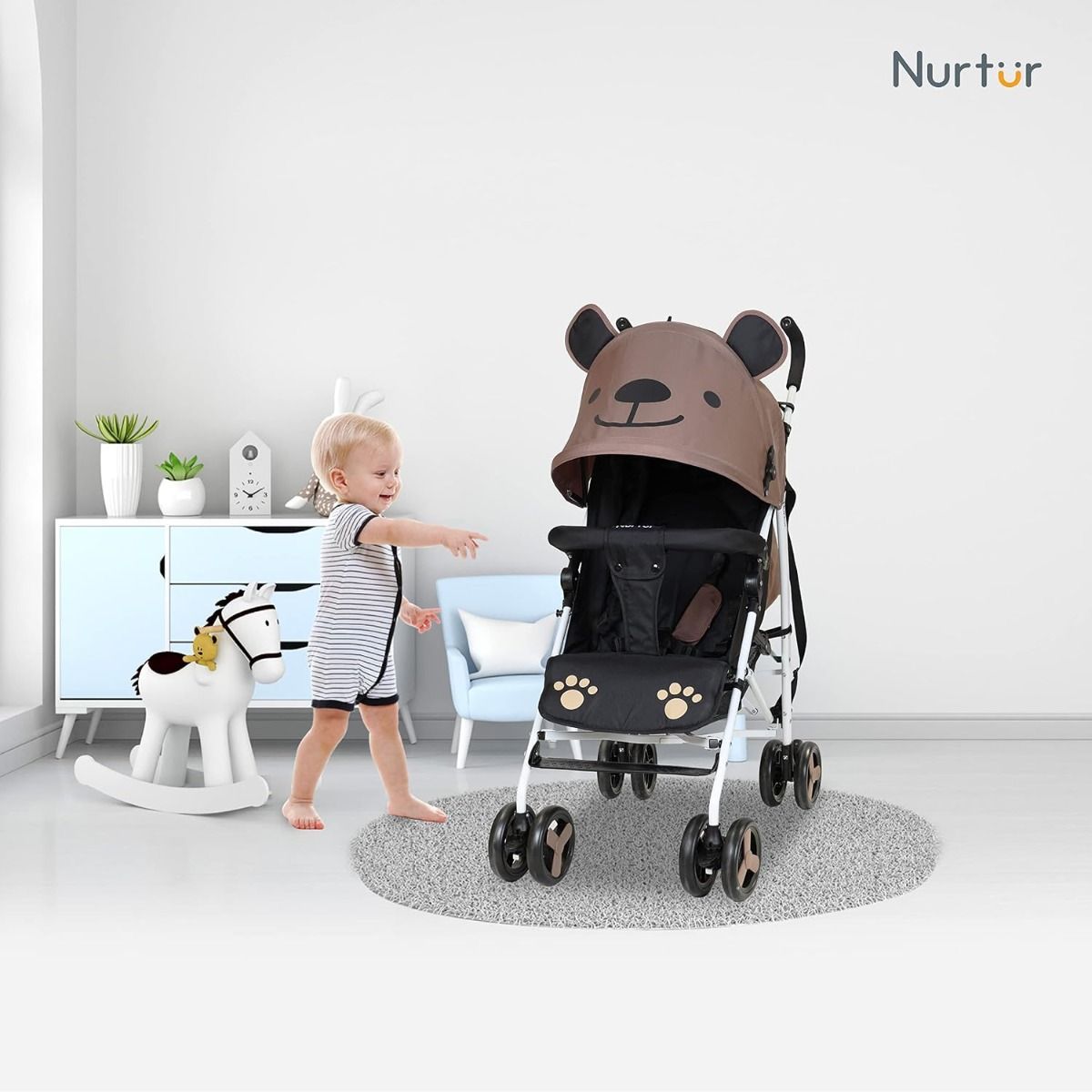Nurtur Luca Lightweight Stroller for Baby & Kids, Compact Folding with Shoulder Strap, 5-Point, 26 lbs | Brown