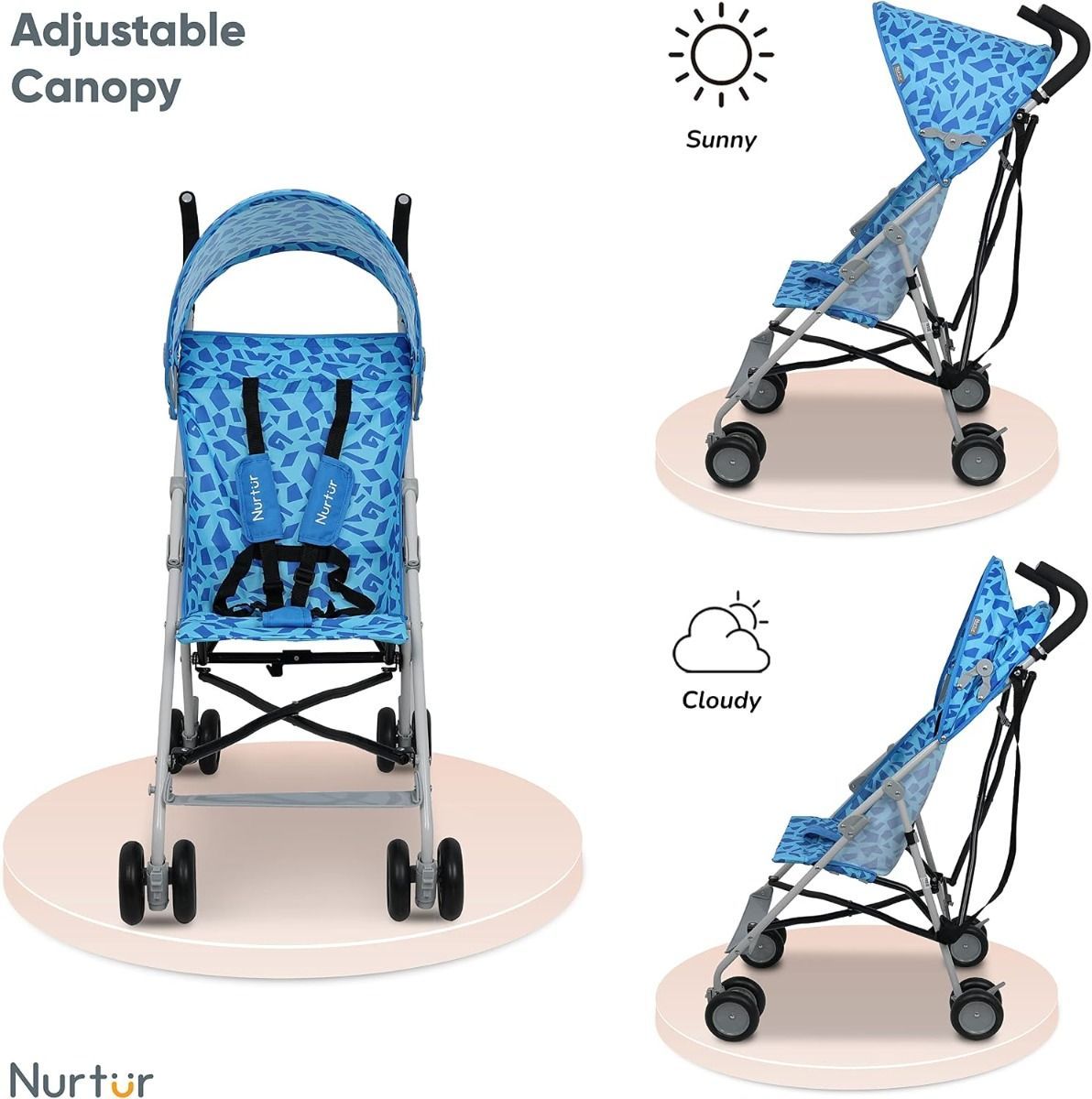 Nurtur Rex Lightweight Stroller Compact Folding Travel Buggy for Toddlers 6-36 Months, Easy Fold, 11 lbs, 5-Point | Blue