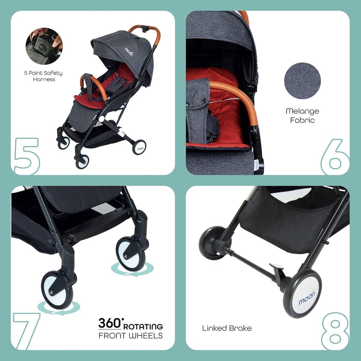 The Moon Brand Ritzi Lightweight Travel Cabin Stroller - Foldable Pushchair for Baby & Toddler (0 Up to 18 kg, 0 Months+, 5-Point System