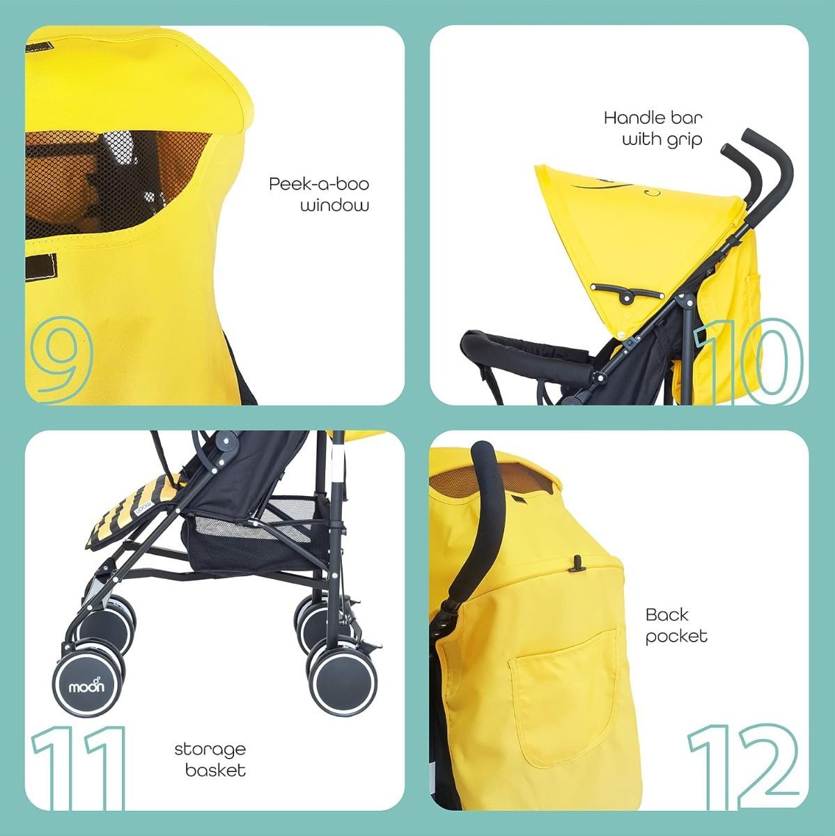 The Moon Brand Safari Bee Umbrella Stroller Lightweight Compact Travel Stroller for Babies 0 m+ Up to 18 kg, 0 Months+