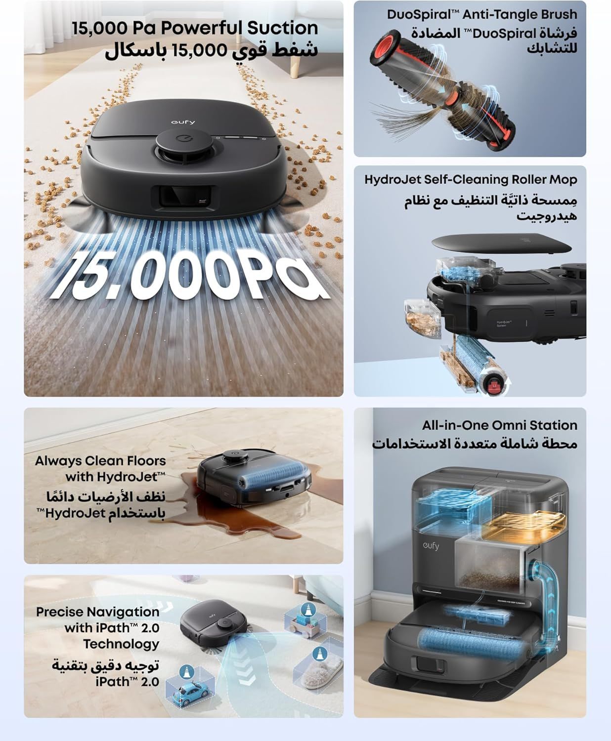 eufy C28 Omni Smart Robot Vacuum & Mop, HydroJet Self-Cleaning, Automatic Dirt Disposal, Powerful Suction, App Control - Black