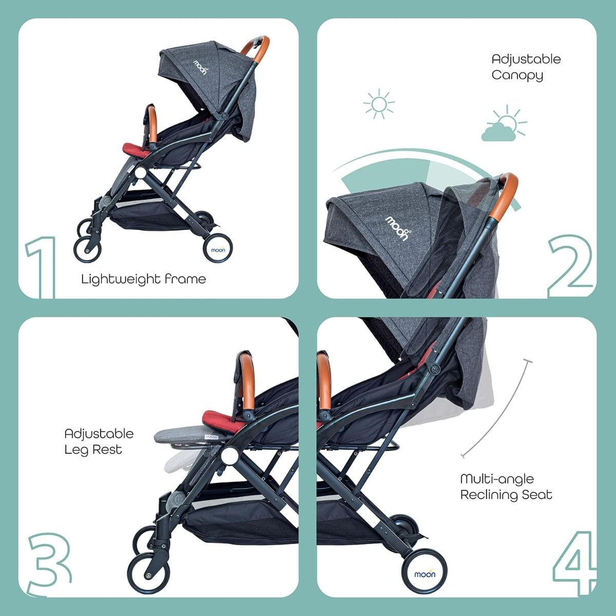 Nurtur Archer Lightweight Baby Stroller, 5.9Kg Compact Foldable Travel Stroller for Newborns, 0-36 Months, 5-Point Safety Harness | Red