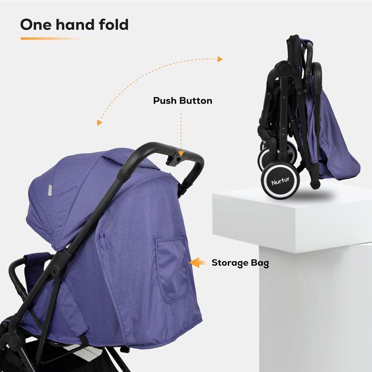 Nurtur Bravo Lightweight Travel Stroller - Compact Foldable Baby Stroller for Infants to 0-36 months | Sky Blue