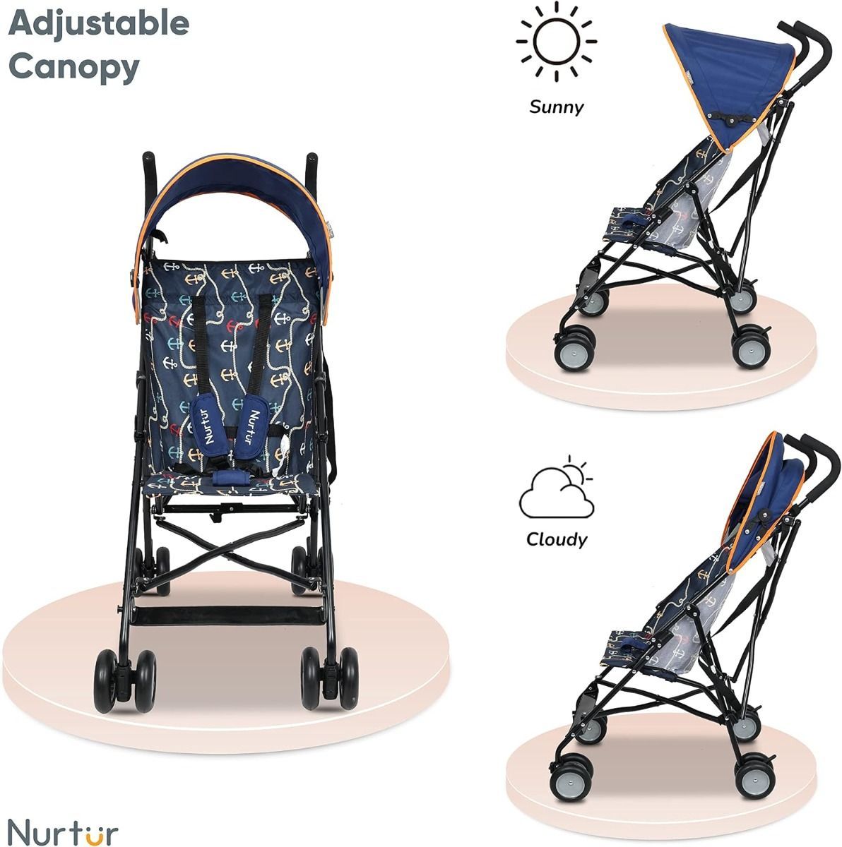 Nurtur Rex Lightweight Stroller - 4.8kg Ultra Compact Travel Buggy for Toddlers 6m-3yrs, Easy Fold  5-Point System
