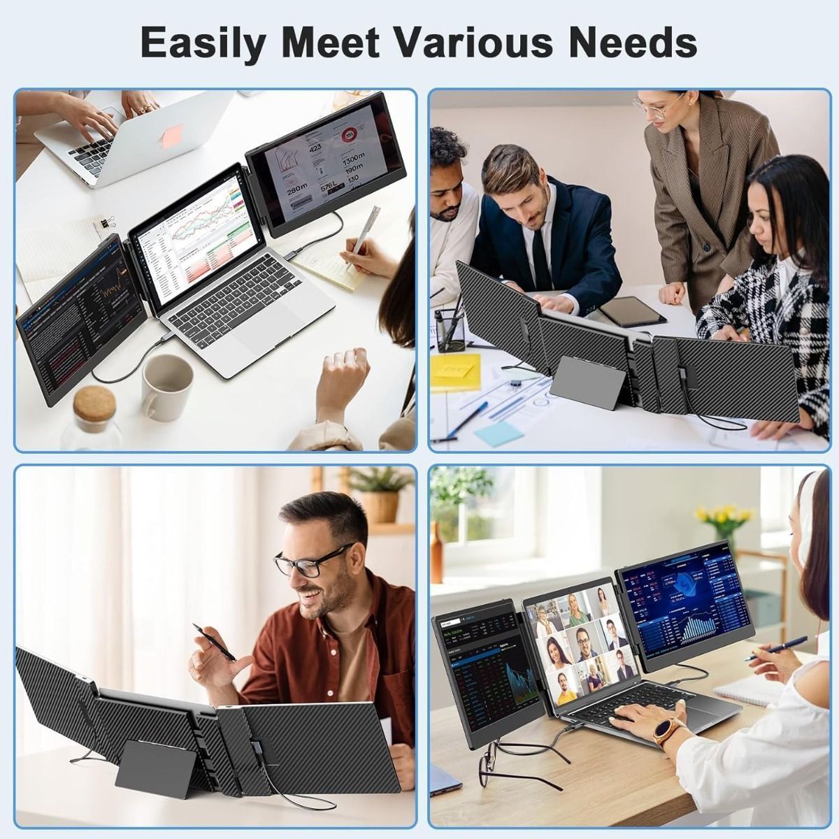 V2COM S3 Laptop Screen Extender, 14'' Triple Portable Monitor, 1080P FHD IPS, Plug and Play, Compatible with 13''-17'' Laptops, MacOS, Windows