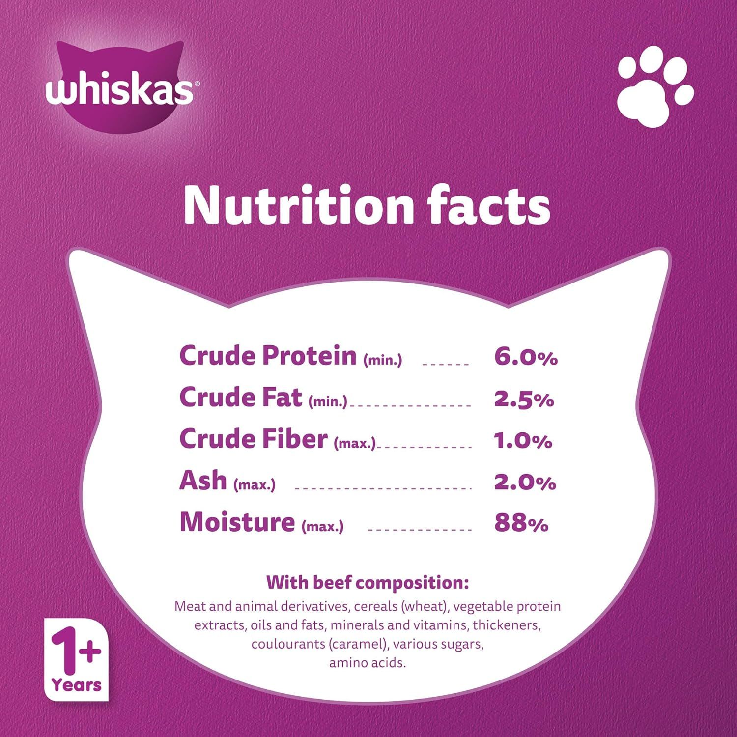 Whiskas Beef in Gravy Cat Food 400g - 24 Pack for Adult Cats
