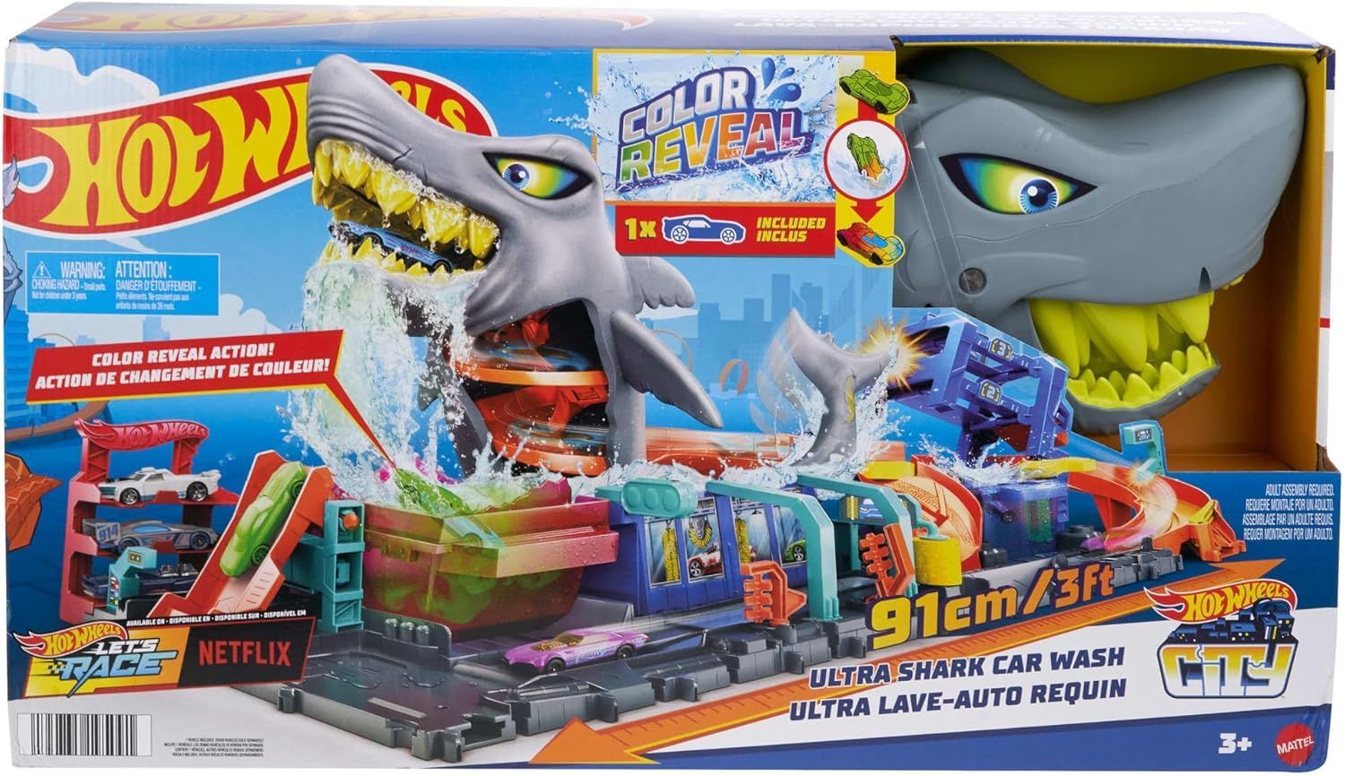 Hot Wheels City Shark Wash Station - Color Reveal Fun with 1:64 Car