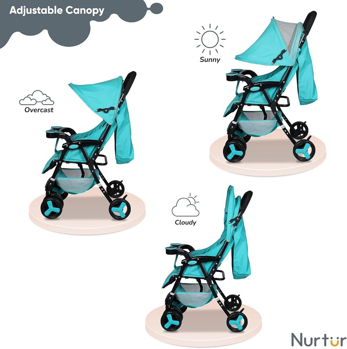 Nurtur Ryder Ultra Compact Lightweight Baby Stroller, Portable Travel Stroller,  0-36 Months |Teal