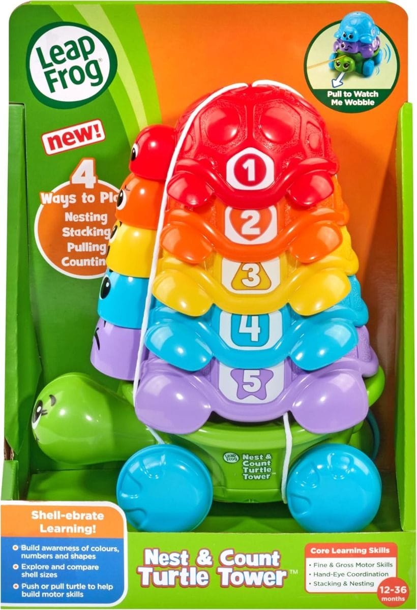 LeapFrog Nest and Count Turtle Tower Stacking Toy with 5 Shells, Teaches Numbers & Emotions