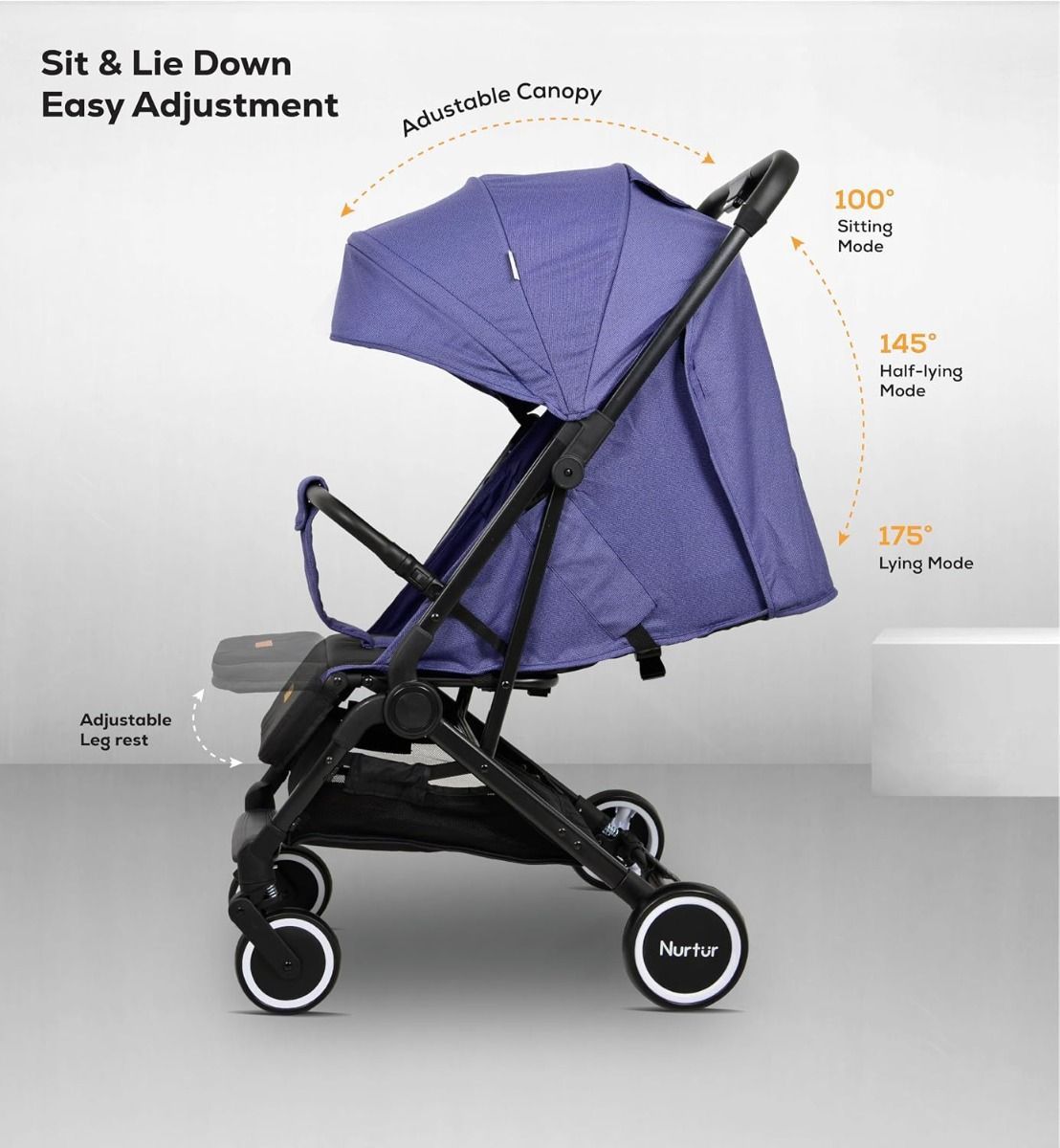 Nurtur Bravo Lightweight Travel Stroller - Compact Foldable Baby Stroller for Infants to 0-36 months | Sky Blue