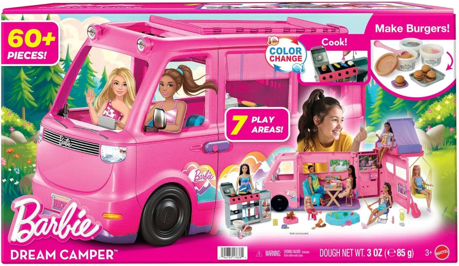 Barbie Dream Camper Playset with Camping Accessories & Color-Changing Features