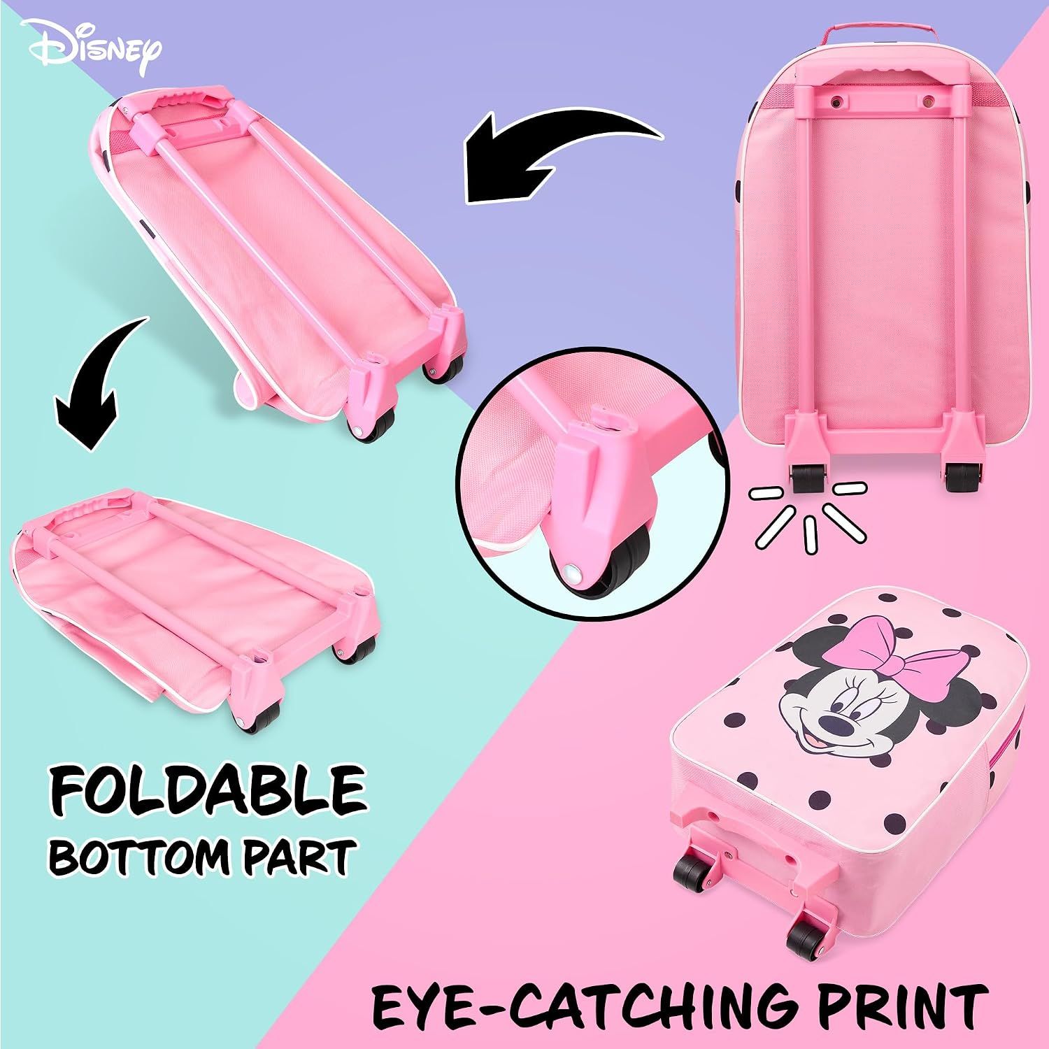 Disney Kids Suitcase with Wheels - Lightweight Foldable Carry On Luggage for Girls - Stitch
