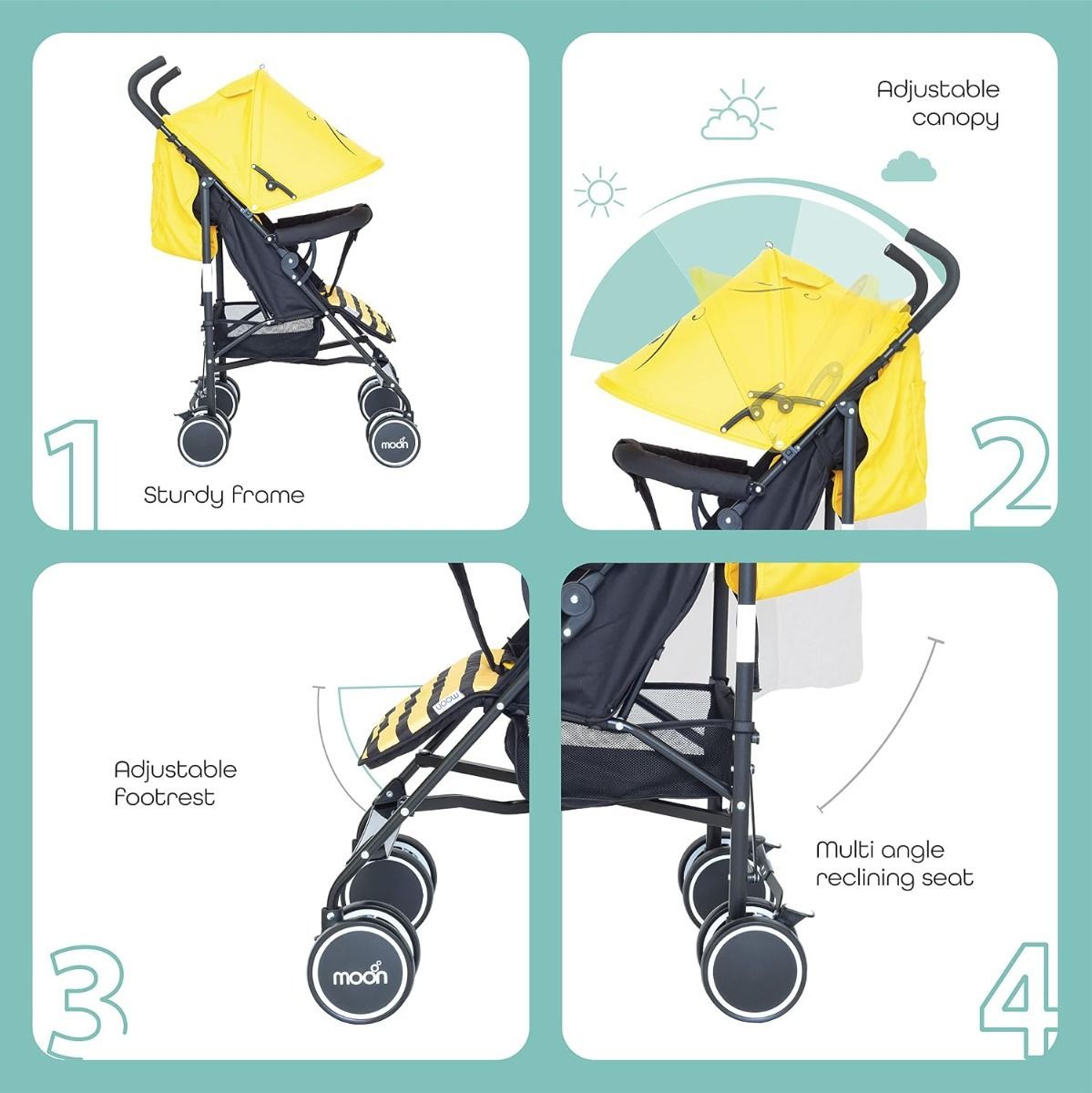 The Moon Brand Safari Bee Umbrella Stroller Lightweight Compact Travel Stroller for Babies 0 m+ Up to 18 kg, 0 Months+