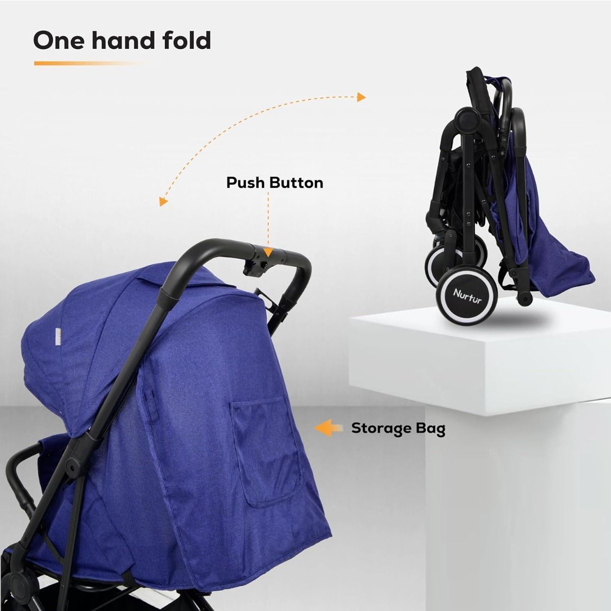 Nurtur Bravo Lightweight Travel Stroller for Baby & Kids, Compact Foldable Design, Airline Cabin|Denim