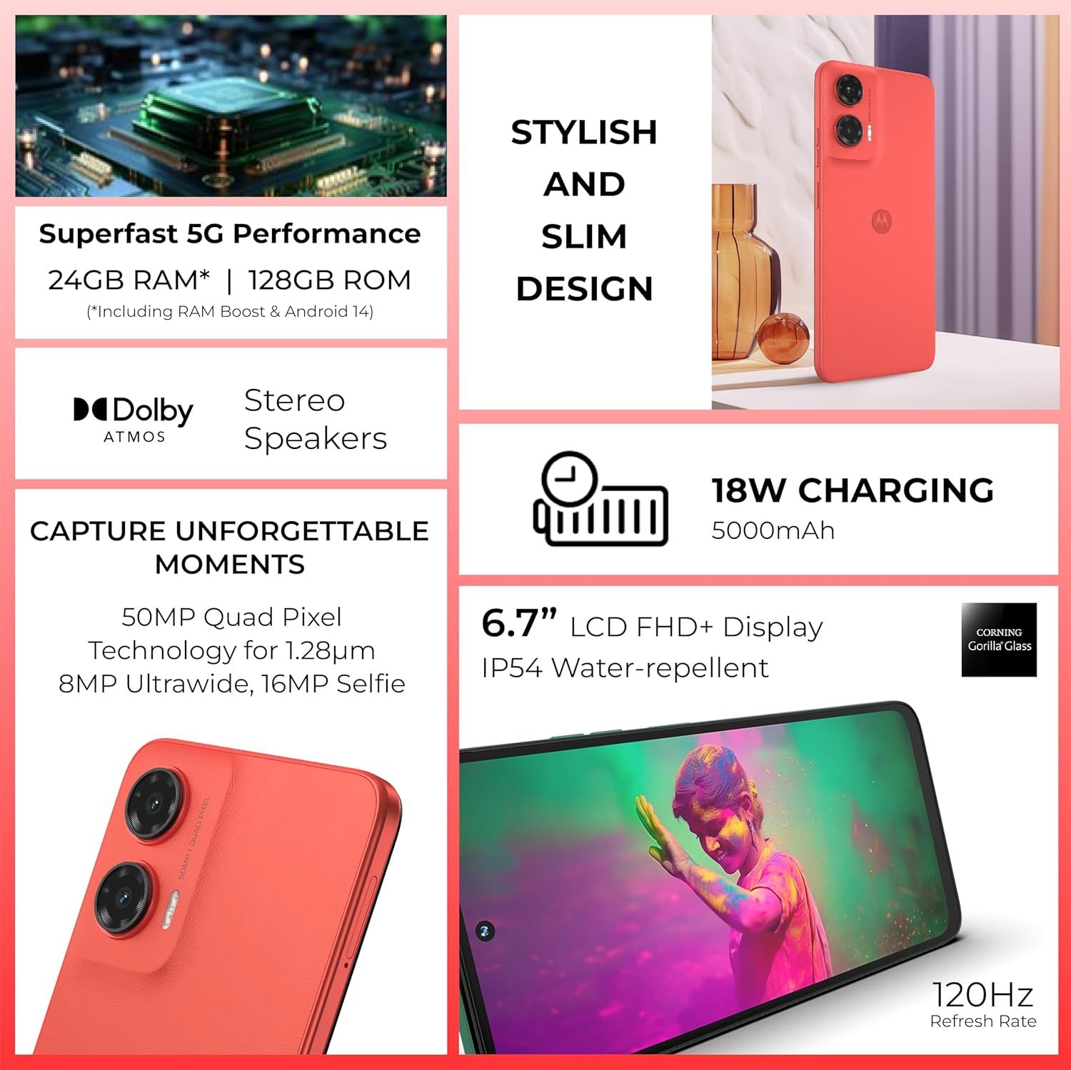 Motorola G35 5G - 8GB RAM, 128GB Storage, 6.7" FHD+ Display, Android 14 - Red