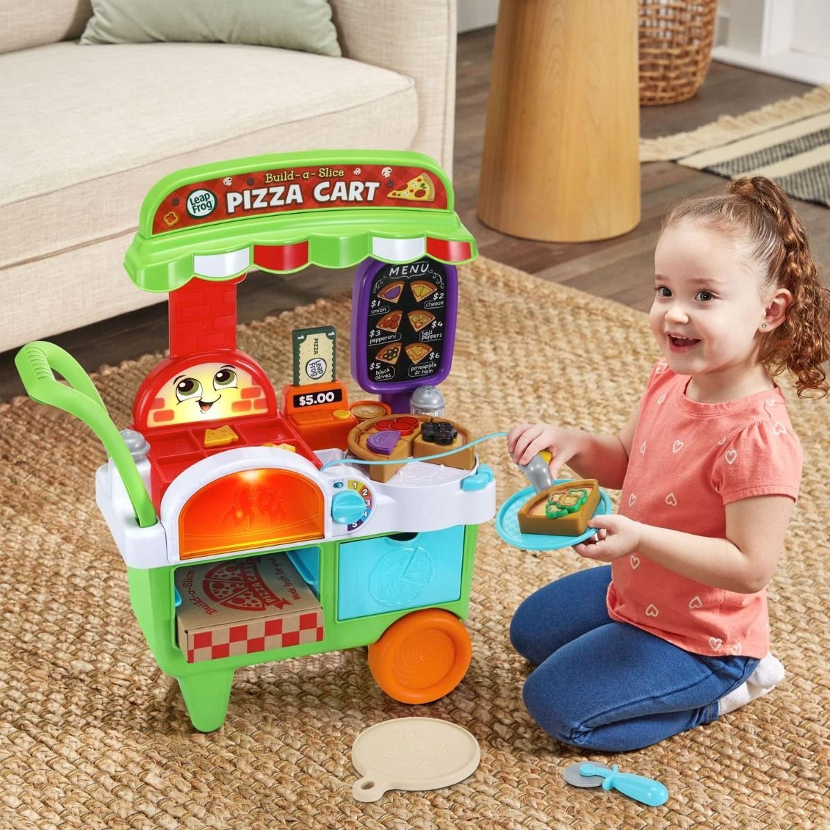 LeapFrog Build-a-Slice Pizza Cart - Educational Interactive Pretend Play Food Set