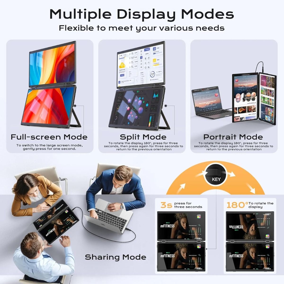 V2COM Dualsee Portable Dual-Screen Monitor Extender 15.6 FHD IPS Folding Triple Display Plug & Play VESA Mount 330 Adjustable HDMI Type-C Built-in Speakers - Black