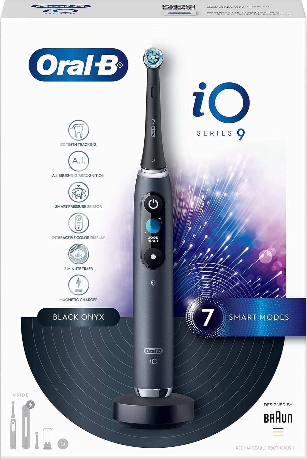 Oral-B iO9 Electric Rechargeable Toothbrush - Black, Magnetic Technology, AI Teeth Tracking, 7 Modes
