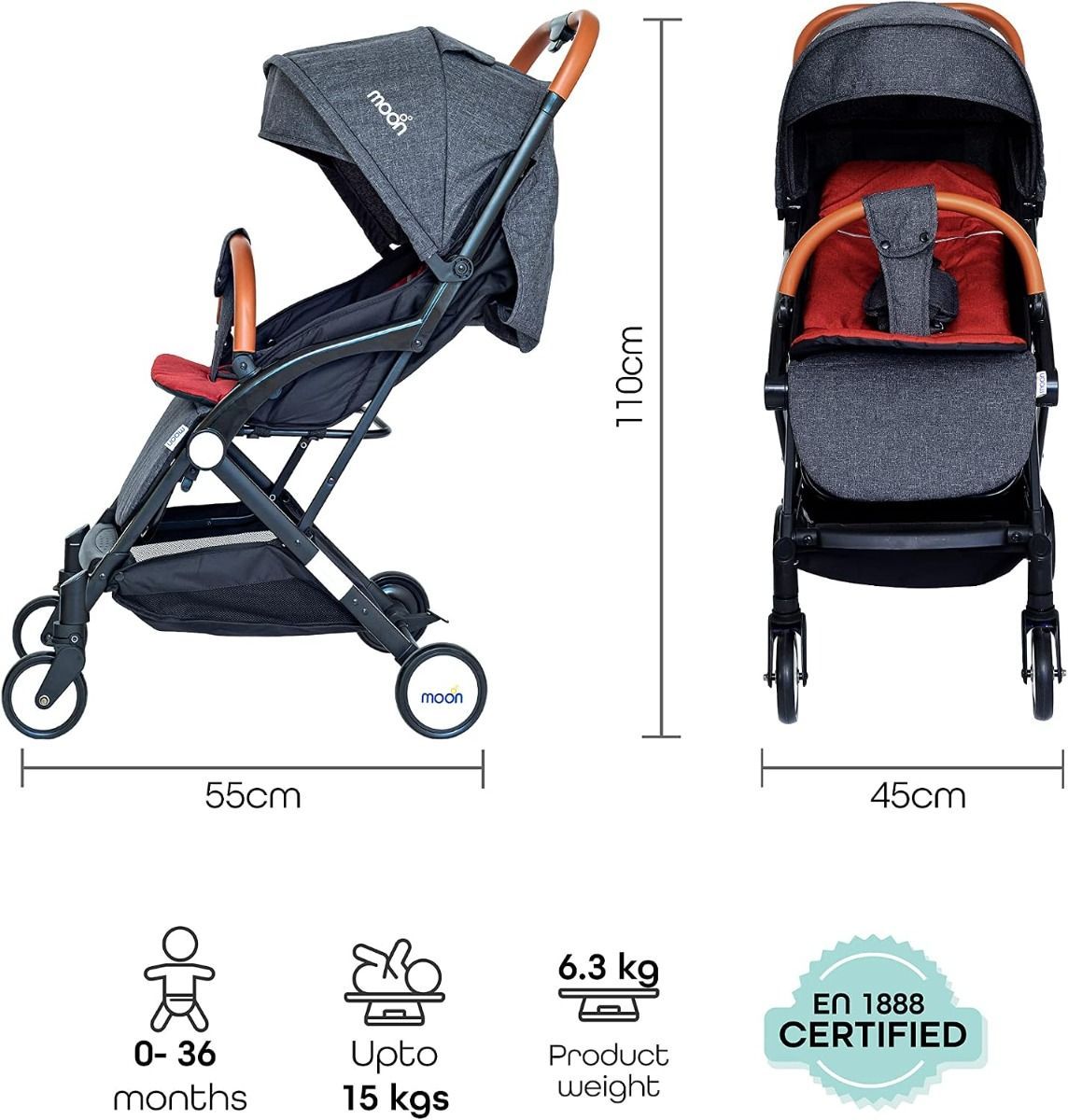 Nurtur Archer Lightweight Baby Stroller, 5.9Kg Compact Foldable Travel Stroller for Newborns, 0-36 Months, 5-Point Safety Harness | Red