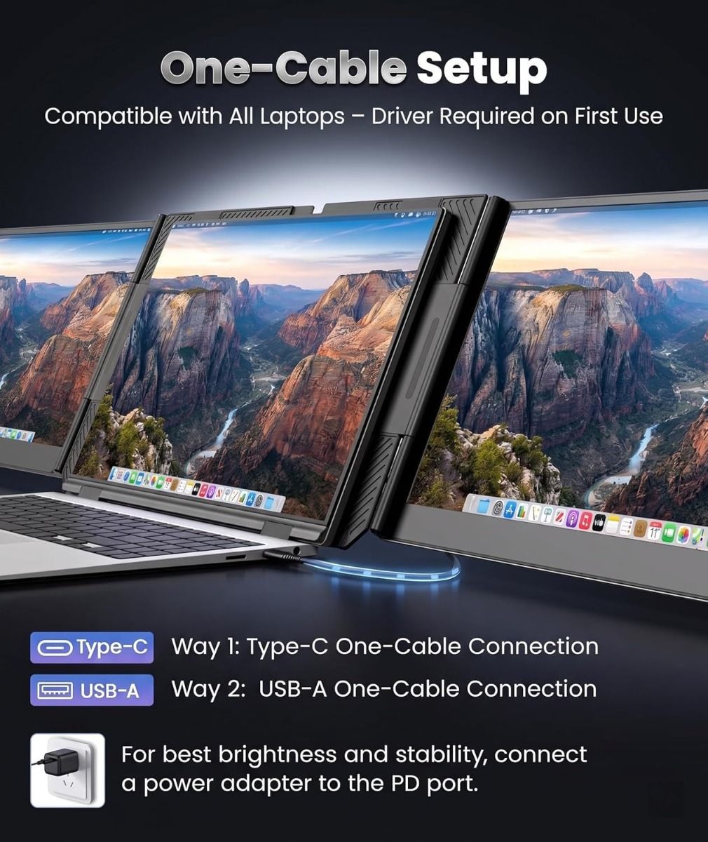 V2COM VP7P Triple Laptop Screen Extender, 15.6" 1080P FHD Portable Monitor, Ultra-Slim, USB-C Plug & Play | Black