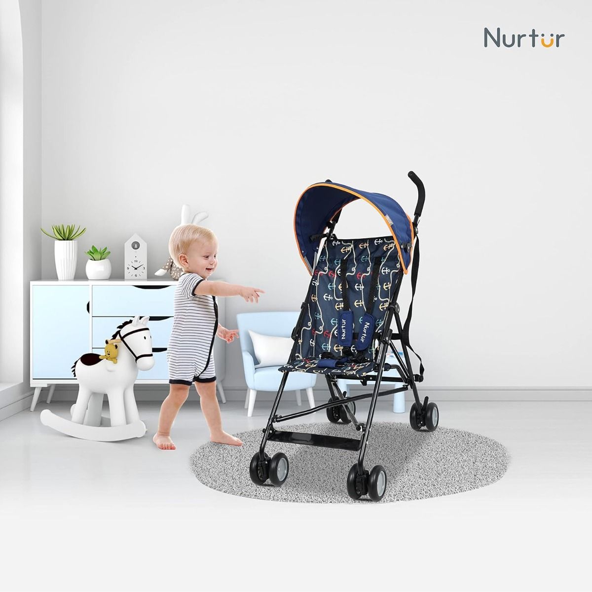 Nurtur Rex Lightweight Stroller - 4.8kg Ultra Compact Travel Buggy for Toddlers 6m-3yrs, Easy Fold  5-Point System
