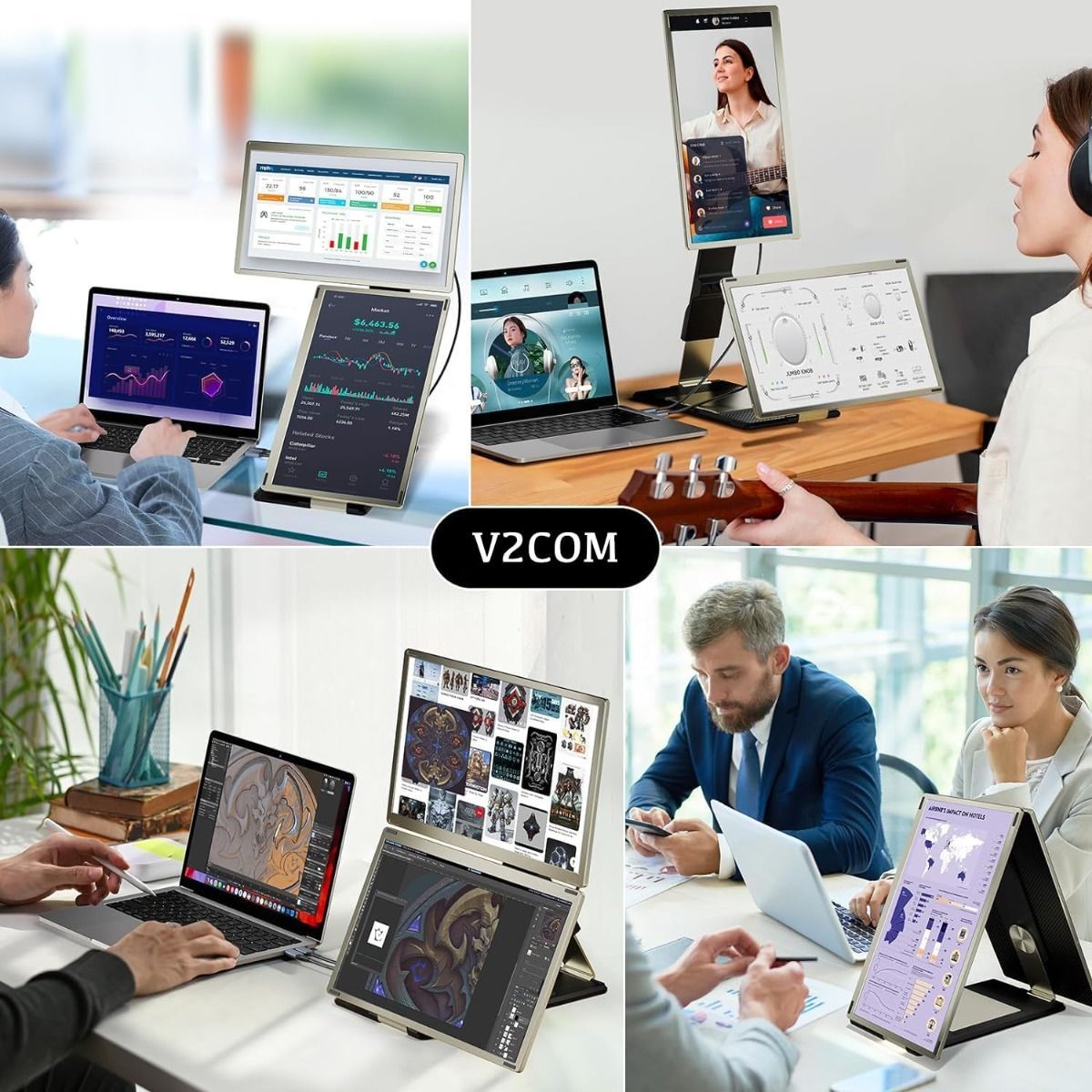 V2COM 15.6" Laptop Screen Extender FHD 1080P Portable Monitor with 80% NTSC, USB HDMI Hub, Plug and Play for Mac, Windows,Android - S6 