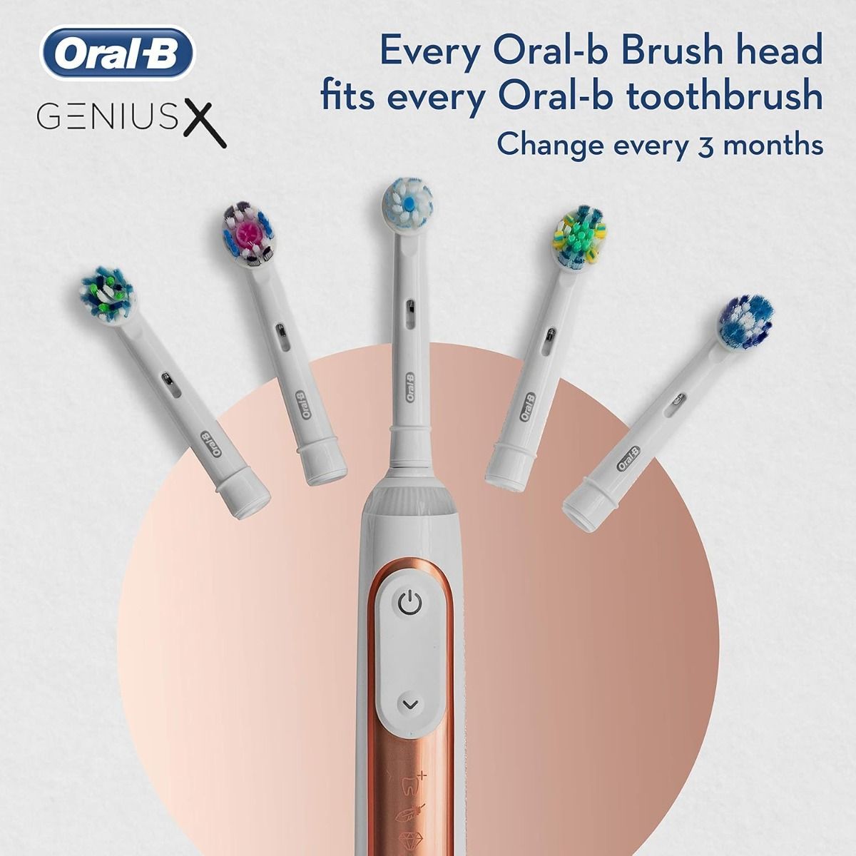 Oral-B Genius X AI Electric Toothbrush, Rose Gold - Pressure Sensor, 6 Modes, USB Travel Case