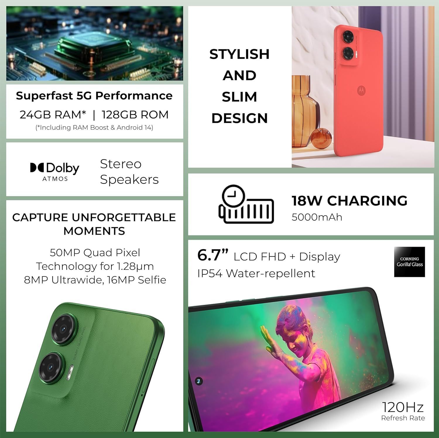 Motorola G35 5G - 8GB RAM, 128GB, 6.7" Display, Android 14 - Green
