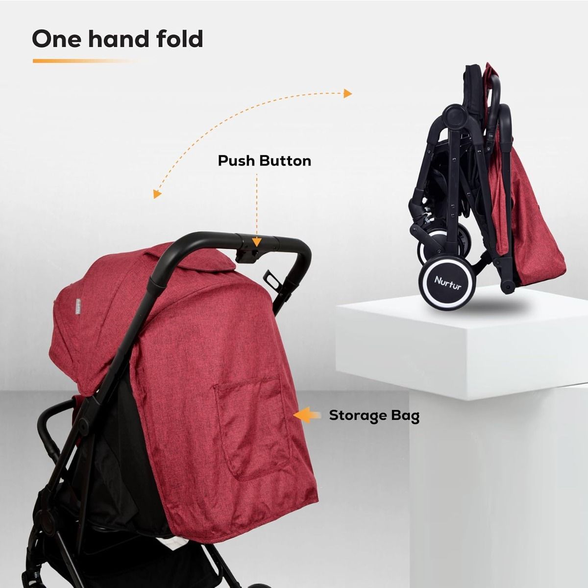 Nurtur Bravo Lightweight Travel Stroller for Baby & Kids, Compact Foldable Design, 5-Point, 0-36 months | Red