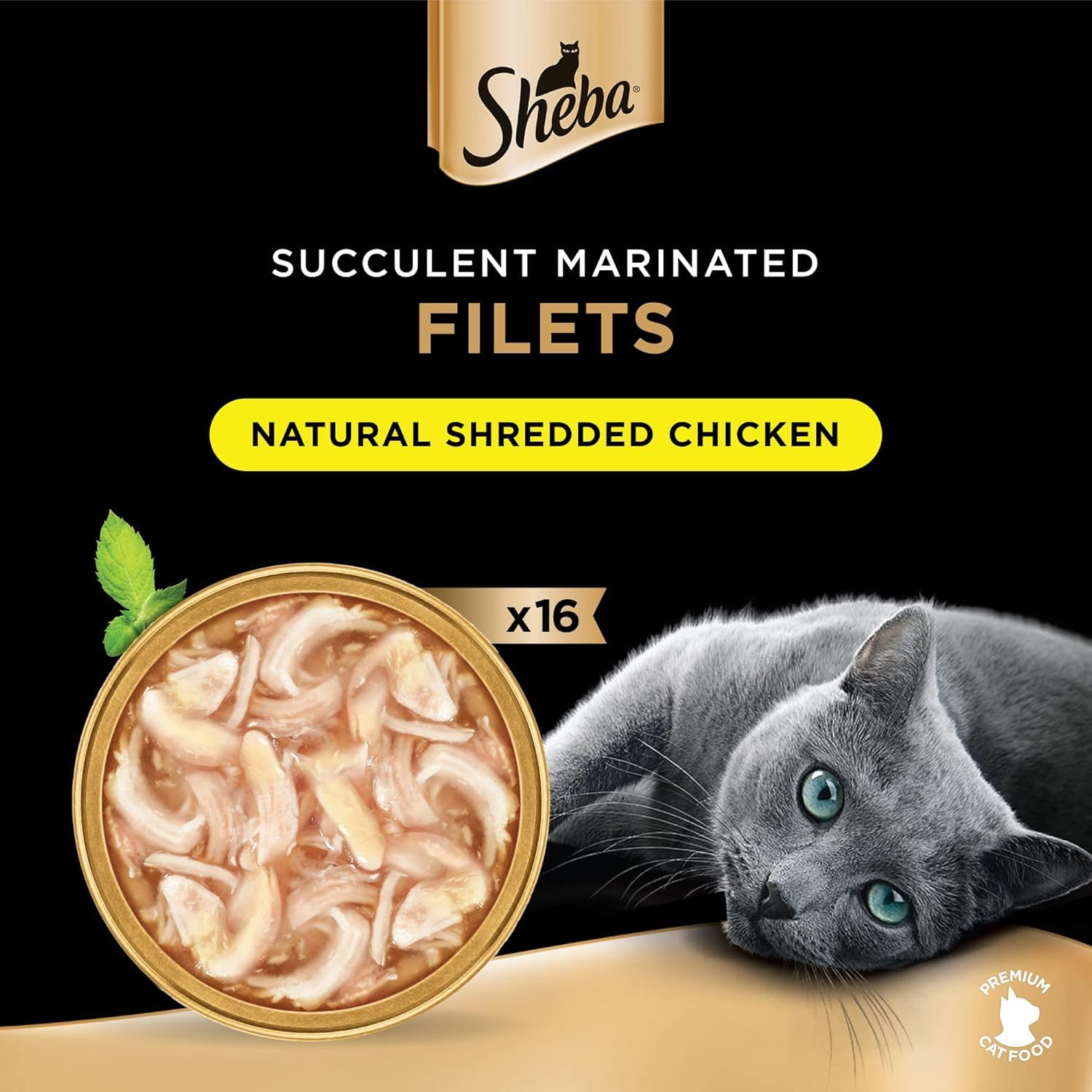 Sheba Natural Shredded Chicken Filets in Gravy Premium Wet Cat Food (16x60g)