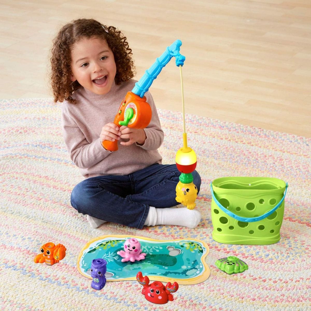 VTech Jiggle and Giggle Fishing Set - Interactive Toddler Learning Toy with Magnetic Fishing Pole